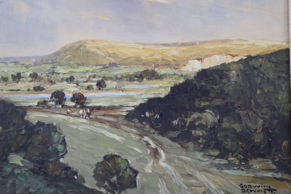 Godwin Bennett (1888-), oil on canvas, View from Coombe above Offham, Lewes, signed, 30 x 40cm